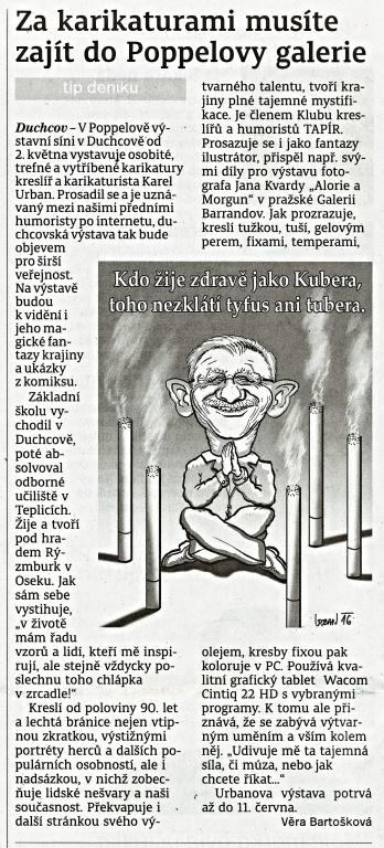 Článek,Teplický Deník,Výstava karikatur,Karel Urban.